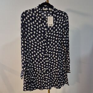 Women's Navy and White Patterned Top